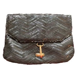 Black sequined clutch with gold tone clasp